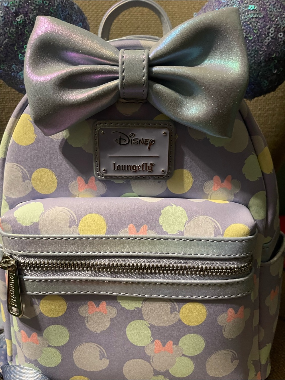 Loungefly Lavender Minnie Polka Dot Kids Mini Backpack with Iridescent Bow
